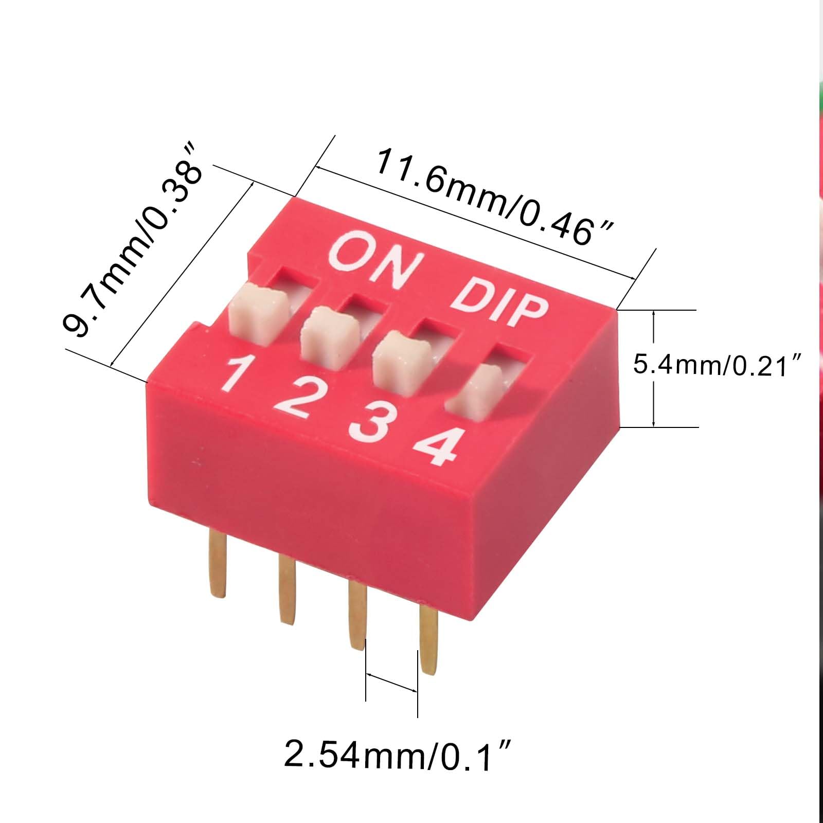 20pcs Double Row Dip Switch 4 Position, Slide Type Switch 2.54mm PCB Mountable On Off Toggle Switch for Circuit,Breadboard