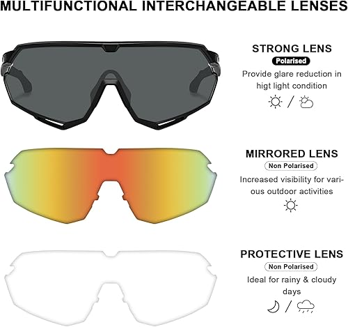 Miniatura 4 de CARFIA Gafas de sol polarizadas de ciclismo para hombre - 3 lentes intercambiables UV400a prueba de golpesHD Vision CA5390