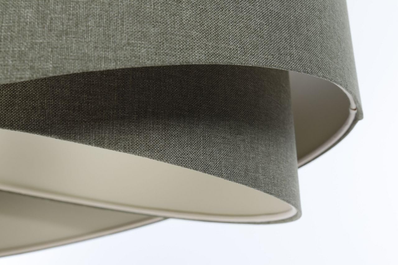 Licht-Erlebnisse Hängelampe Grau E27 rund D: 60 cm groß Stoff Doppelschirm Modern Hängeleuchte Wohnzimmer Pendelleuchte Esszimmer