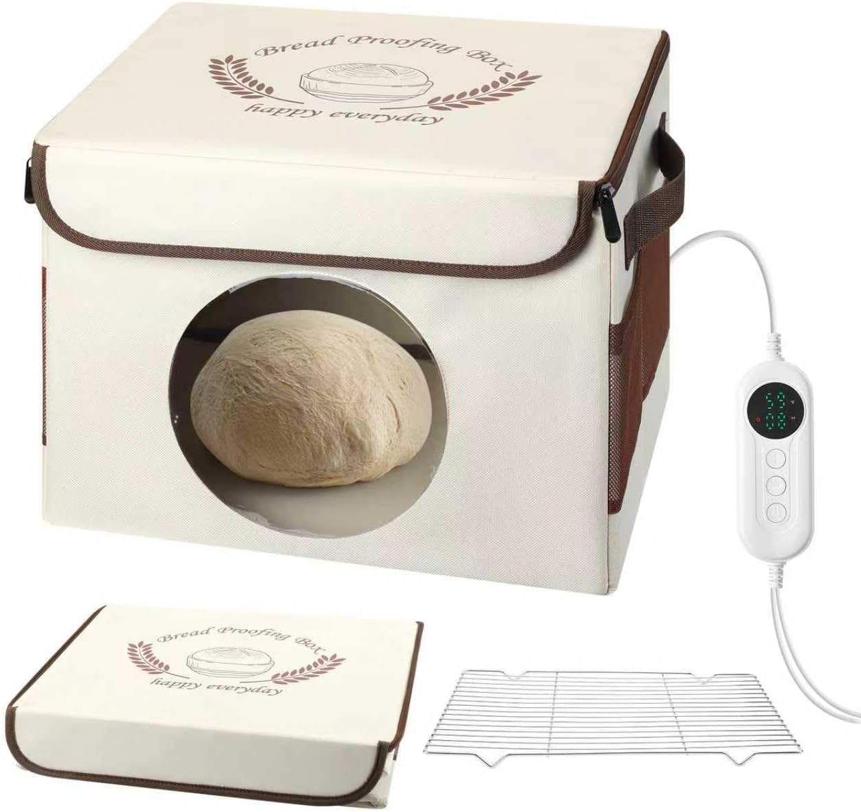 Foldable Bread Proofing Box with Temperature Timer Controller (86-113℉),Space-Saving Dough Proofer with Metal Rack,Sourdough Starter Warmer,Proofing Box for Bread Baking,Pizza,Yogurt,Seed Starting