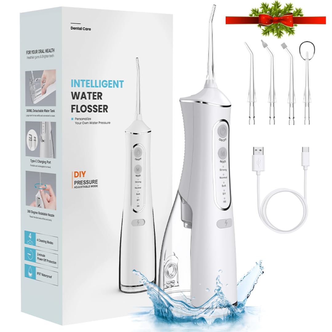 Cordless Water Flosser with 4 Cleaning Modes, 4 Nozzles, 300ml Tank, IPX7 Waterproof
