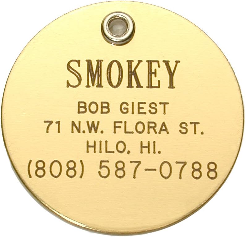 Round Shaped Dog Cat Pet ID Tag Custom Engraved Brass 3 Sizes to Choose from (Message Seller with Engraving Information)