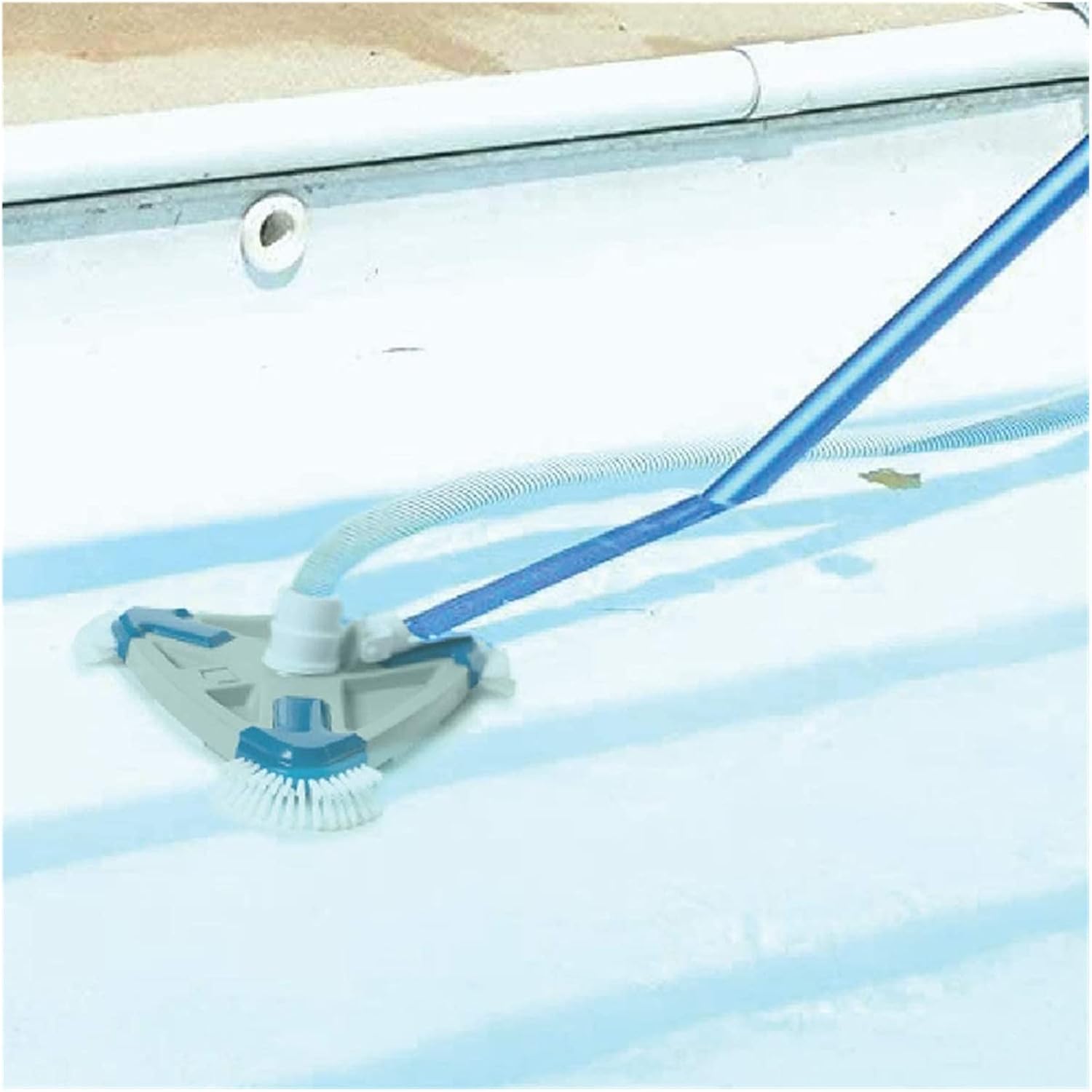 Triangular Pool Vacuum Head with Side Brush and Universal Rotatable Hose Adapter Manual Pool Cleaner