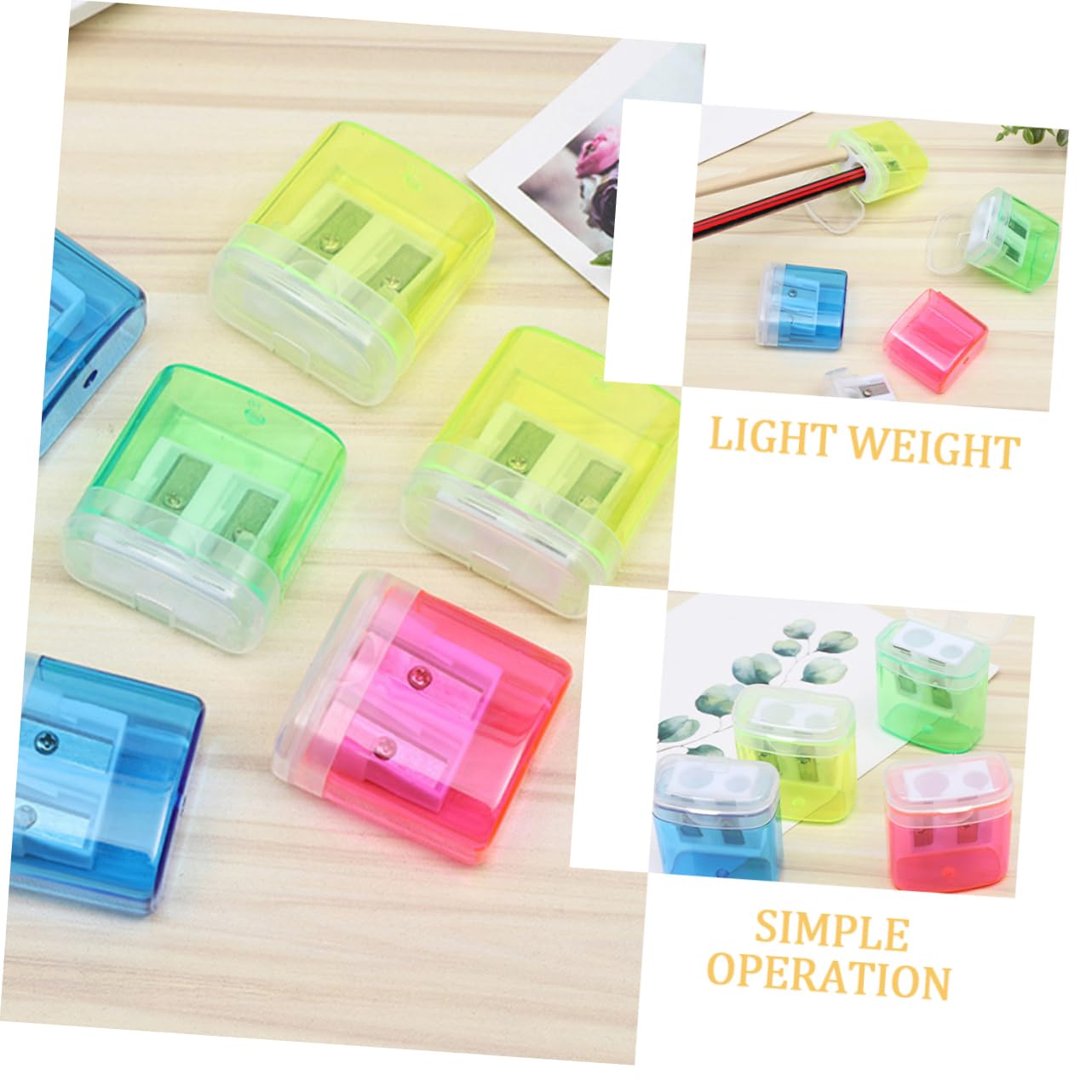 Lot de 48 Mini Taille-crayons Portables en Plastique Double Trou