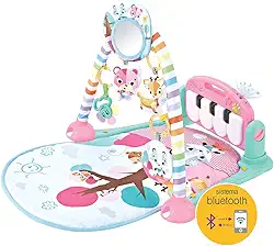 Maxibaby Tapete de Atividades com Piano Musical e Bluetooth Pastime 2.0 com Arco de Brinquedos Interativos, Desenhos e Formas em Cores Vibrantes, Rosa