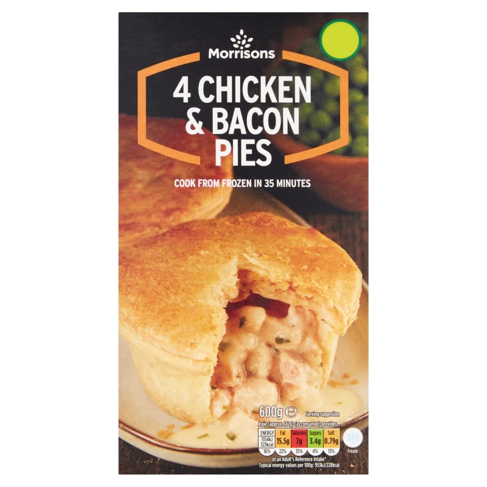 Morrisons Chicken & Bacon Pies 4 Pack, 600g (Frozen)