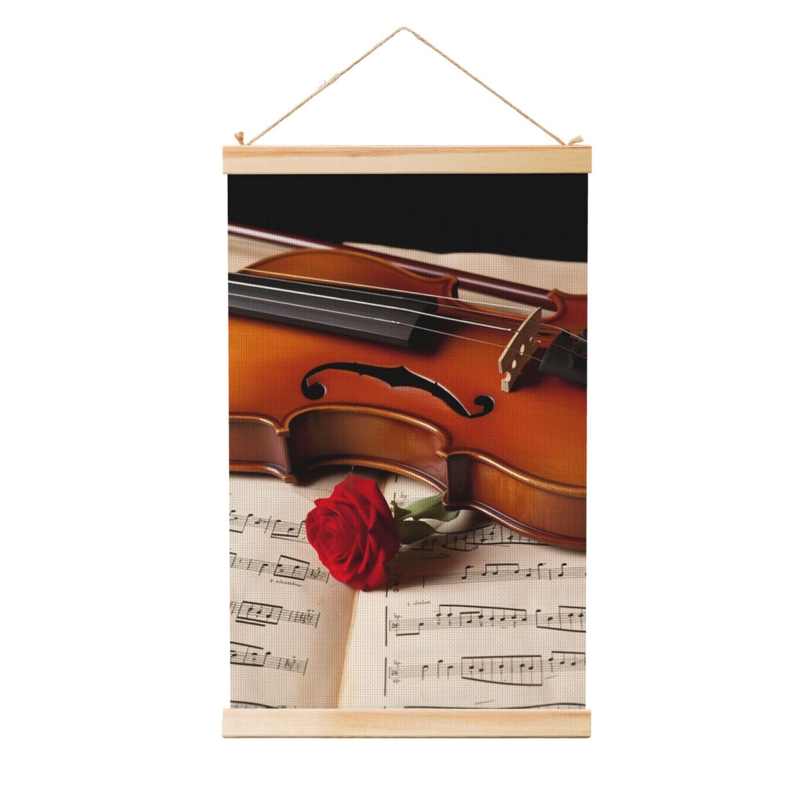 Violin Sheet Music Posters Wooden Shaft Hanging Poster Canvas Prints Scroll Wall Art Painting Vintage Wall Banner Modern Artwork Decor for Home Decor Ready to Hang 12"x18"
