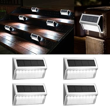 AMAZON - panmo Solar Deck Lights Outdoor, 9 LED Cool White Solar Step Lights Fence Post Solar Lights Powered Waterproof Decoration for Pathway Wall Porch Stair Patio Pool Yard Garden Railings- 4 Pack