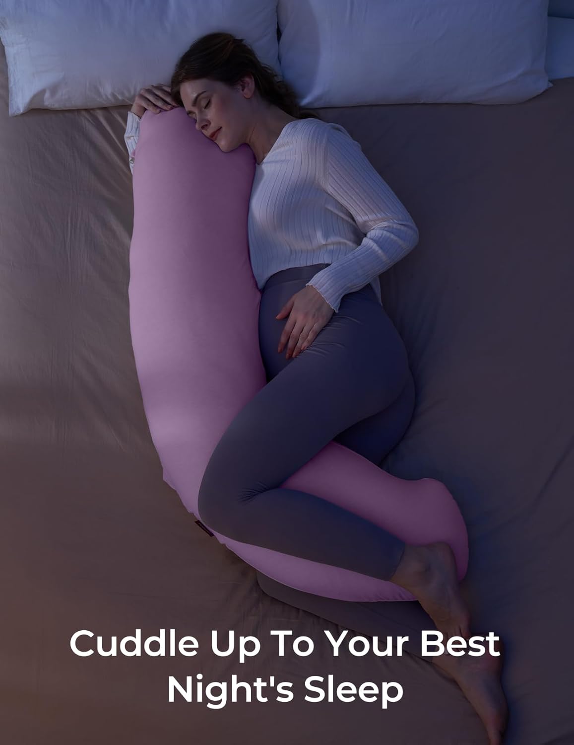 Momcozy Body Pillow for Pregnancy, Soft Maternity Pillow with Jersey Cotton Cover for Head Neck Belly Support, Pink