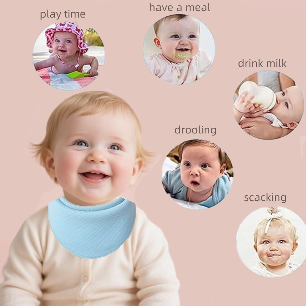 Oaygat 8 Packs Muslin Baby Bibs Bbay Bandana Dribble Bibs Drool Bibs with Adjustable Snaps and Absorbent with Adjustable Snaps Adjust for Newborn Toddler from 0-36 months - Image 2
