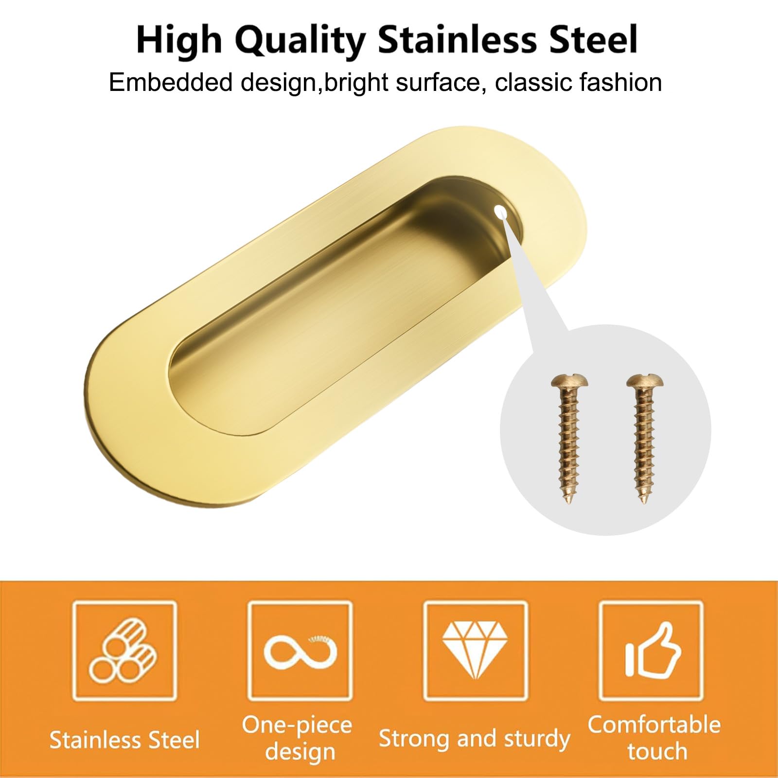MOROBOR 2Pcs Bright Gold Stainless Steel Side Hole Flush Pull - Image 3