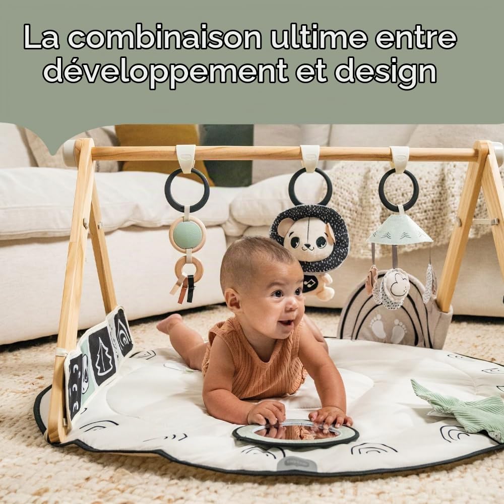 Tiny Love Luxe Developmental Gymini, Tapis d’éveil musical pour bébé, dès la naissance, tapis de jeu, 20 activités, jouet musical nomade, 12 cartes d’étapes, Black & White Décor
