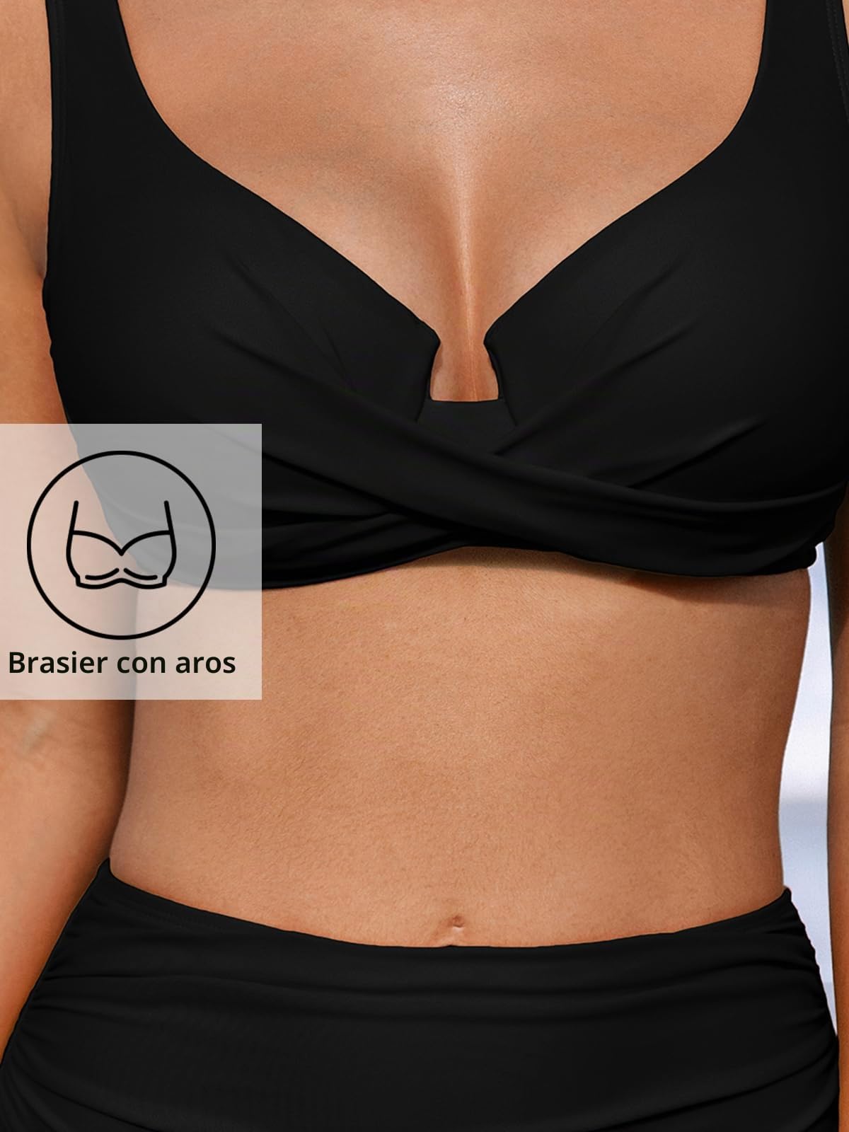 CUPSHE Conjunto de bikini para mujer, de cintura alta, con aros, correas ajustables, gancho trenzado, cobertura completa