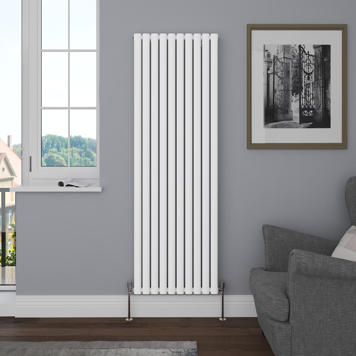 NRG Vertical 1800x590 Oval Column Designer Radiator Bathroom Central Heating Single Panel Gloss White