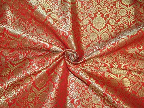Tissu brocart lourd rouge et doré brillant BRO646 aux reflets impériaux