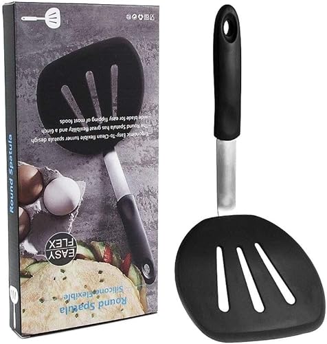Miniatura 4 de Espátula de silicona redonda flexible, volteador de cocción con aleta ancha, resistencia al calor de 600 F, color negro