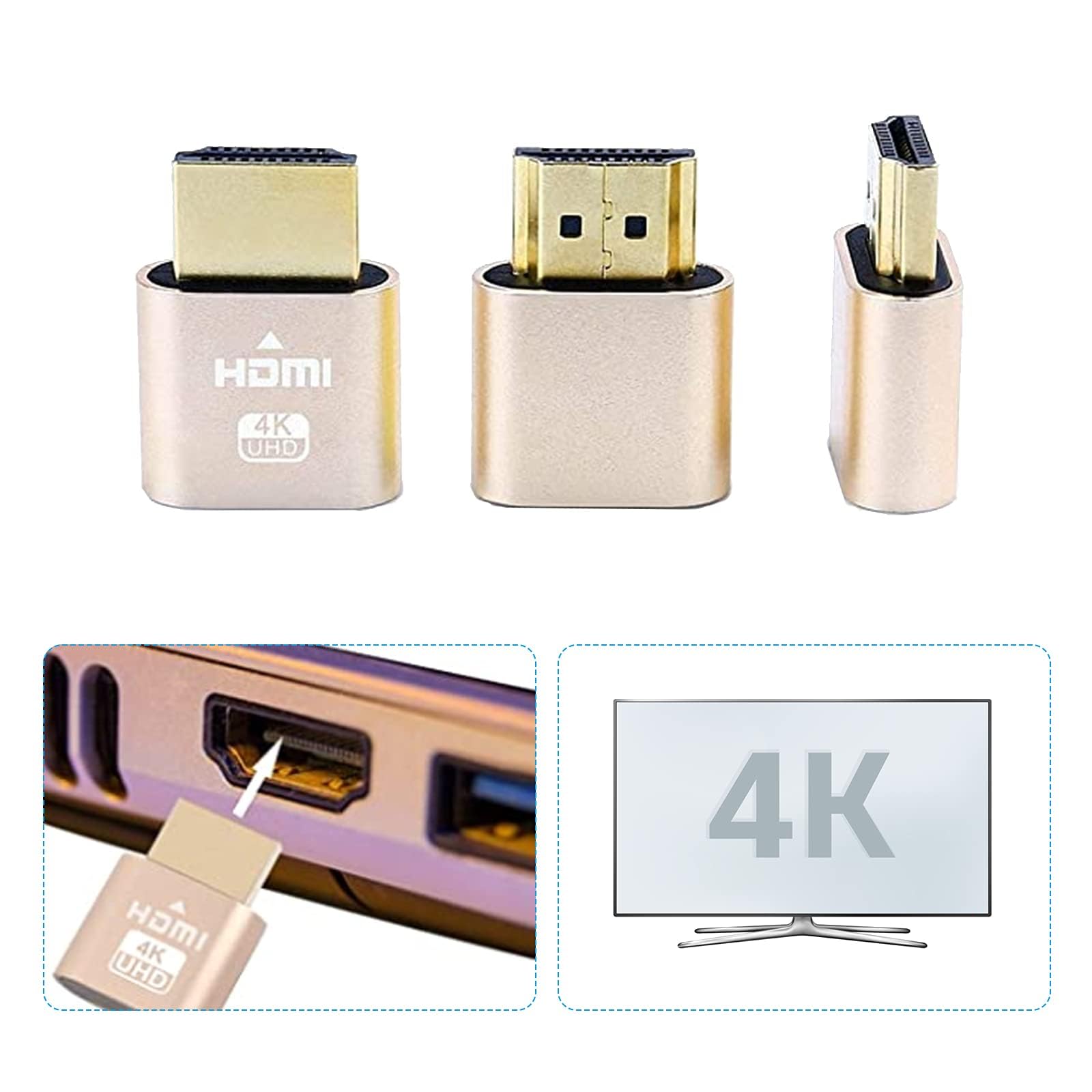 HDMI Dummy Plug 4K Émulateur d'affichage 3840x2160 @ 60Hz EDID Sans Tête (3pcs)