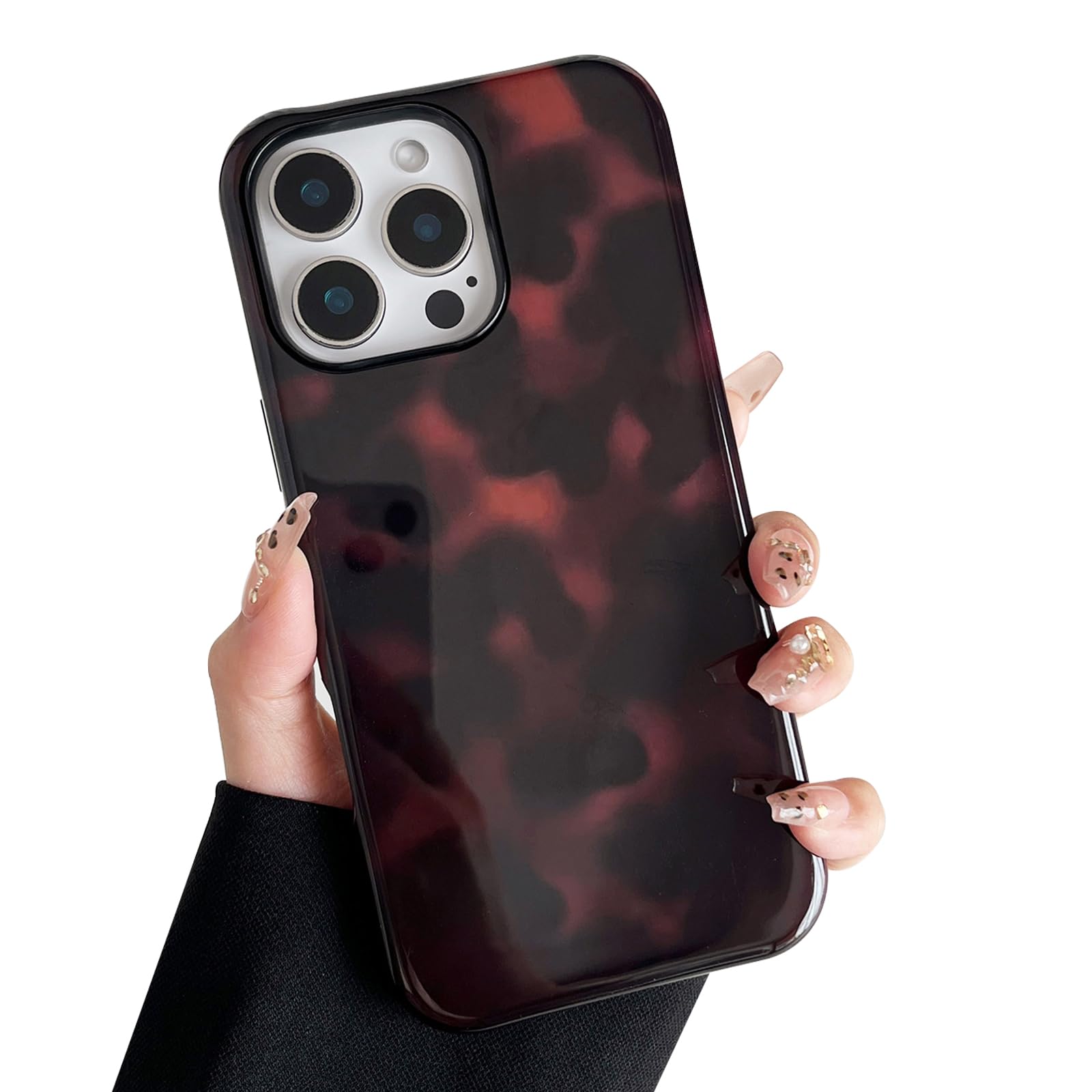 Sayoaho Compatible with iPhone 15 Case, Chic Amber Tortoise Shell Brown Print Leopard, Soft TPU and Hard Back Shockproof Phone Case for iPhone 15 6.1