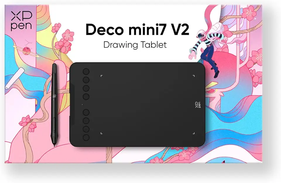 Mesa Digitalizadora XP-Pen Deco Mini7 V2 Preto 8 teclas de atalho 16384 níveis de pressão