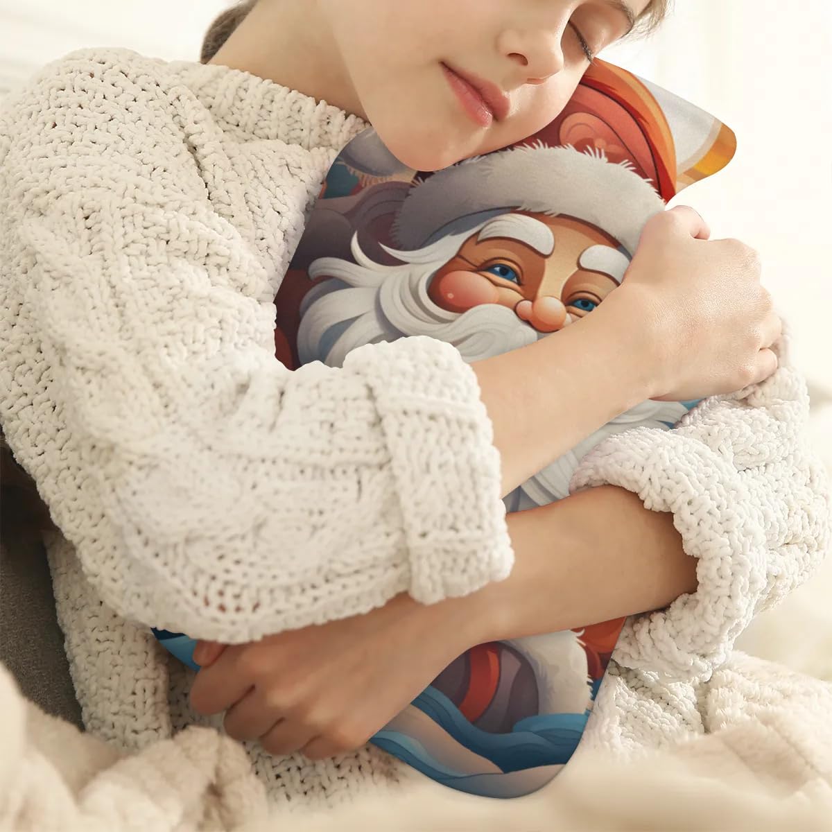 Hot Water Bottle with Soft Cover,2L Colorful Santa Claus Hot Water Bag for Hot and Cold Compress, Hand Feet Warmer, Watercolor Santa Claus Rubber Hot Cold Water Bottle Halloween Christmas Decorations