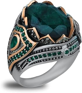 Sterling Silver Emerald Ring, Green Gemstone for Men, Natural Emerald Jewelry, Mens Emerald Oval Ring, Unique Gift for Him
