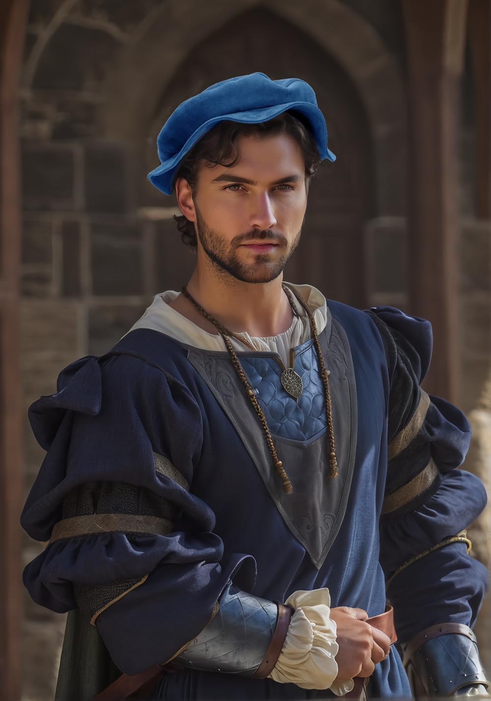 FURPHI Medieval Tudor Flat Cap Faux Suede Beret Hat Renaissance Festival Costume Accessories for Men Women - Image 6