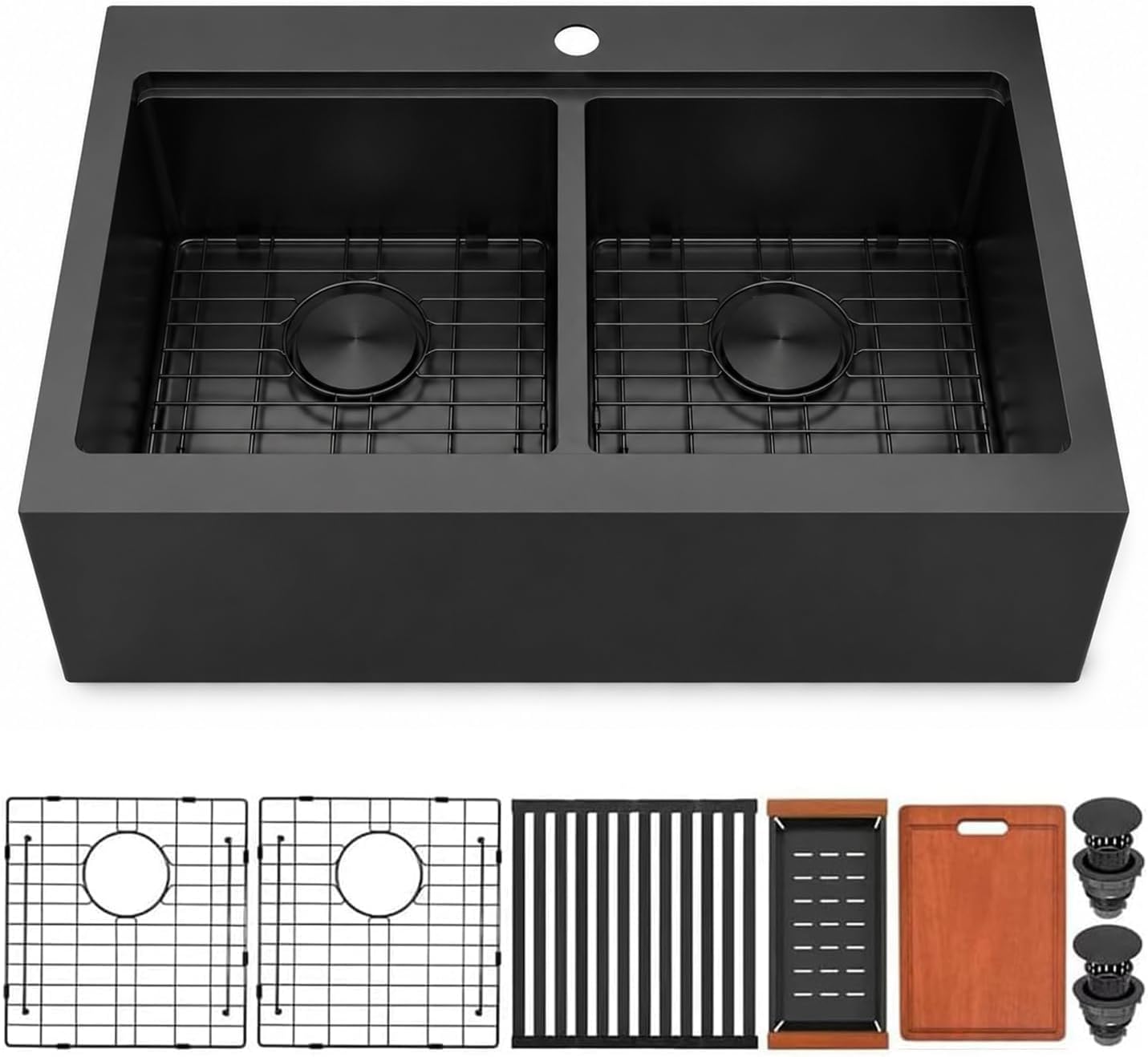 28 Inch Black Double Bowls Kitchen Sink, 28x22 Stainless Steel Farmhouse Drop in Kitchen Sink