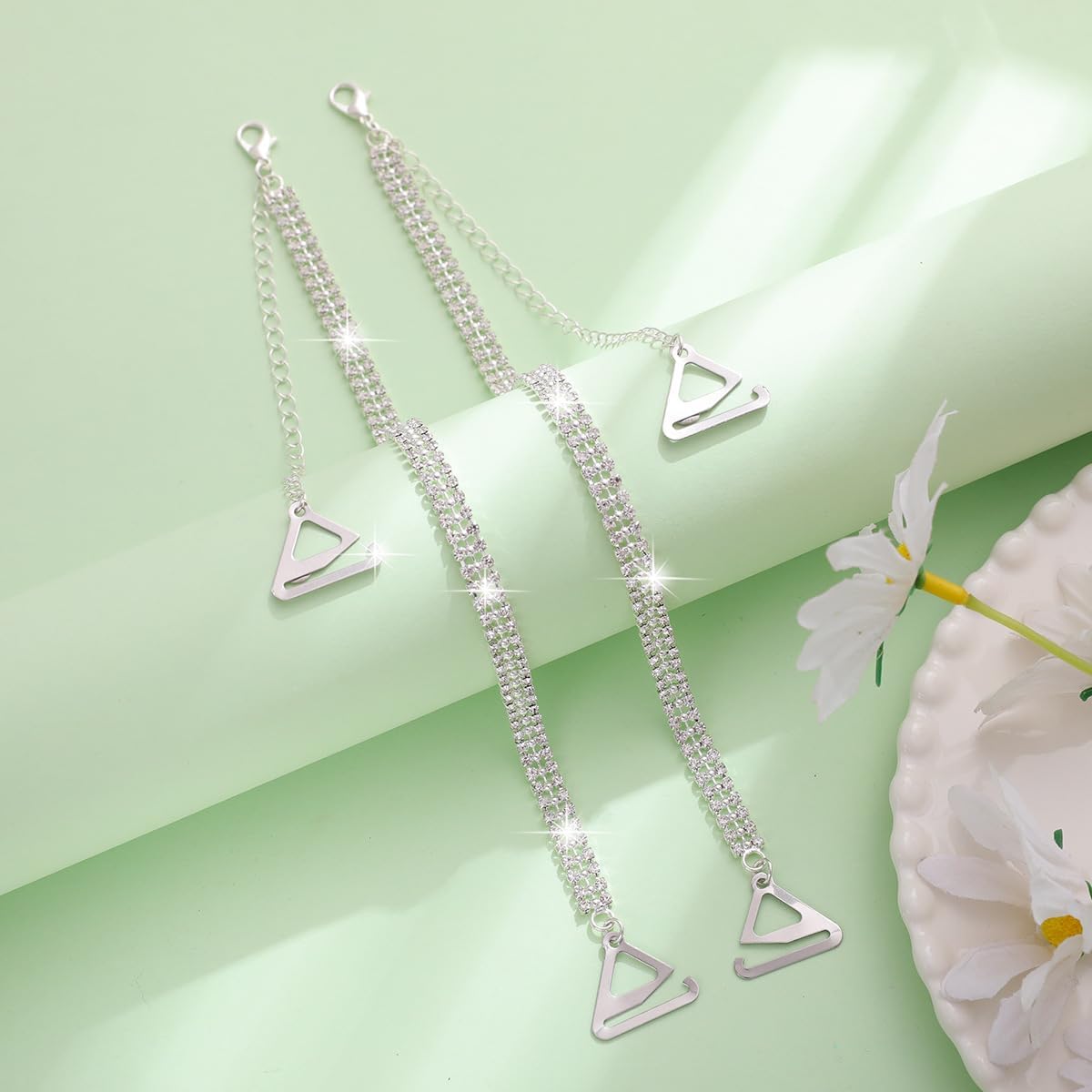 Bridal Rhinestone Crystal Bra Shoulder Straps for Women Luxury Charming Lingerie Strap Adjustable Underwear Chain Wedding Dress Rave Party Prom Festival Accessories Summer Body Fashion Jewelry image 3
