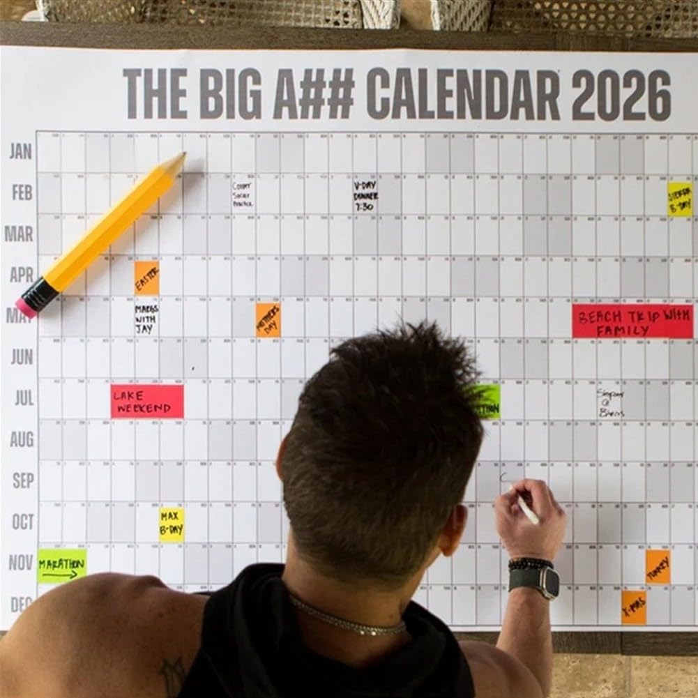 Calendario de pared Big A## 2026 de borrado en seco que ofrece descripción general anual y organización codificada por colores para una planificación eficiente (azul)