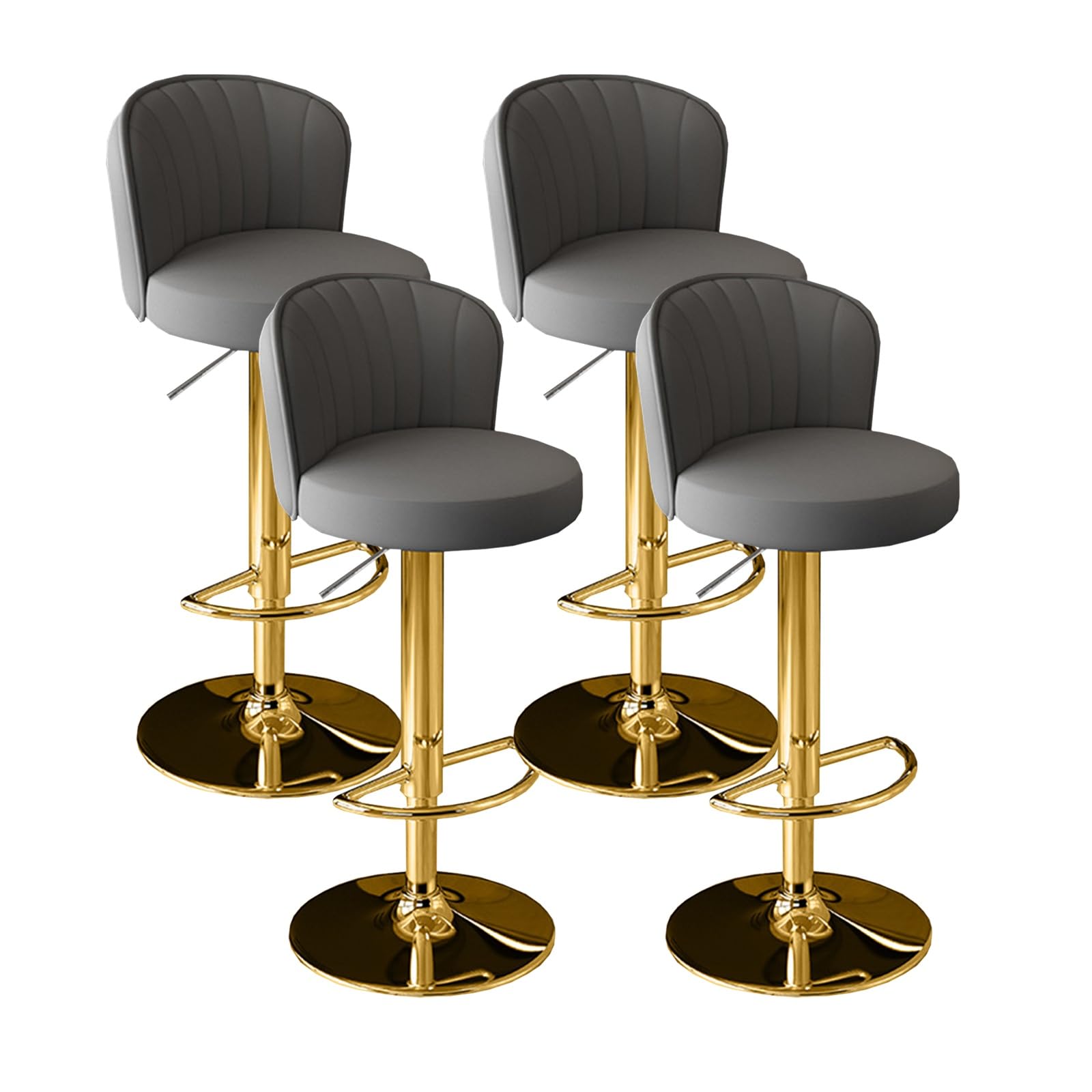 Muolvsq Gray Gold Feet Swivel Counter Bar Stools -Adjustable Leather Swivel Barstools-With Back And Footrest Counter Height Bar Stool For Island/Pub/Kitchen(,4Pcs)