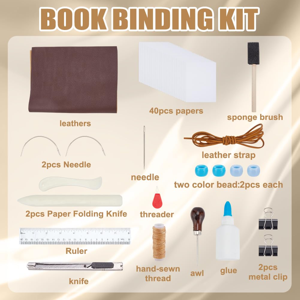 WEBEEDY Kit de Fabrication de Livre en Cuir DIY avec Reliure Longue à Points de Croix Journal en Cuir Véritable Fait Main Non Fini Carnet de Notes pour Hommes et Femmes 10x15cm