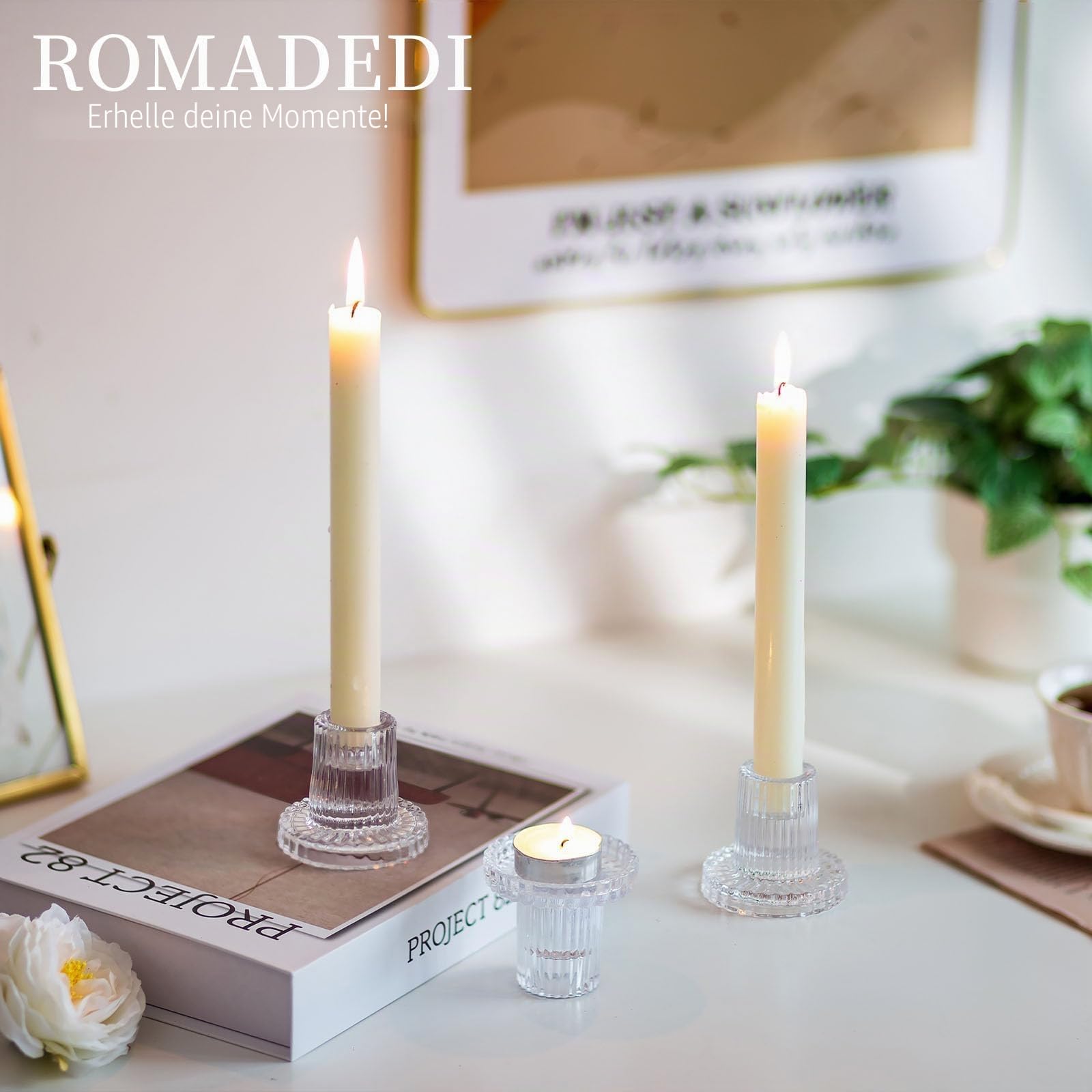 Romadedi Kerzenständer Glas für Stabkerzen, 10er-Pack, Klar