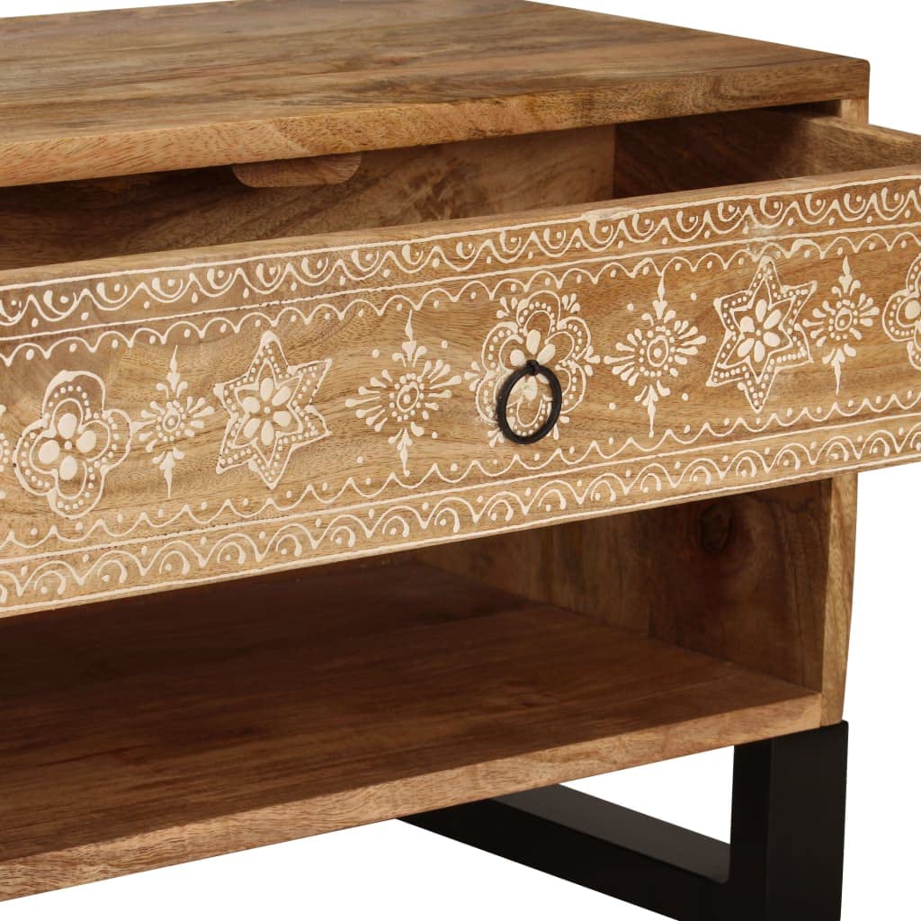 Mobile Porta TV in Legno Massello di Mango 120x30x40 cm con 2 Cassetti e Ripiani, Credenza Rettro Dipinta a Mano per Soggiorno, Mobile Hi-Fi con Gambe in Acciaio