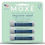 MOXE Migraine Relief Nasal Inhalers, Essential Oils for Headaches & Tension Relief, Portable Aromatherapy, Easy-to-Use, Pure & Undiluted, Peppermint, Spearmint, Eucalyptus, Tea Tree, USA Made, 3 Pack