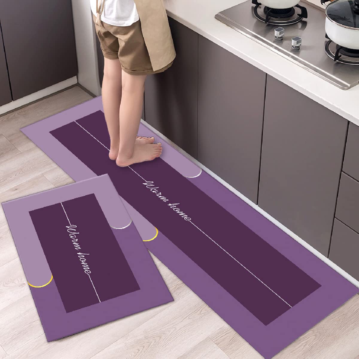 Juego de 2 alfombras de cocina antifatiga, antideslizantes, cómodas, impermeables, de 16 x 24 pulgadas + 16 x 47 pulgadas