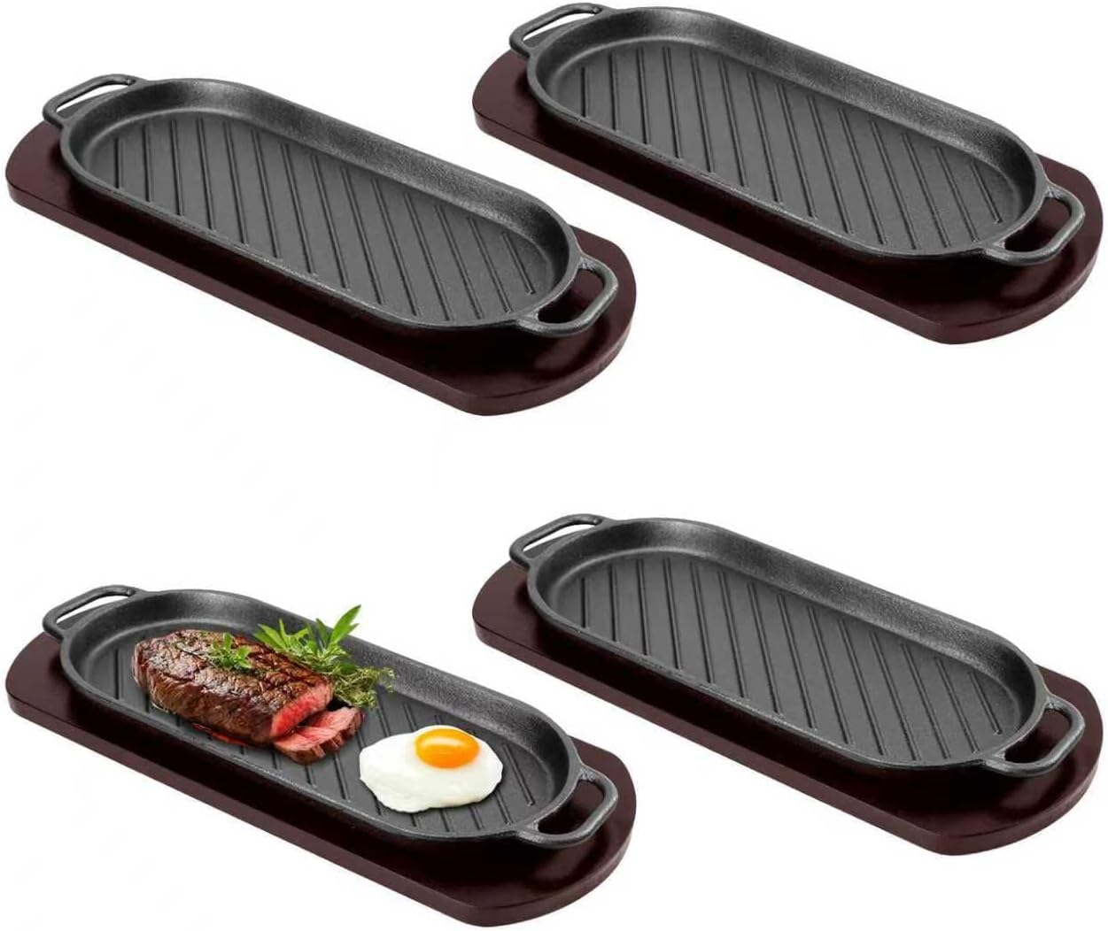 DVK Fajita Skillet Sizzling Plate with Wooden Base for Steak Plate Home Restaurant Kitchen Cooking (2PCS)