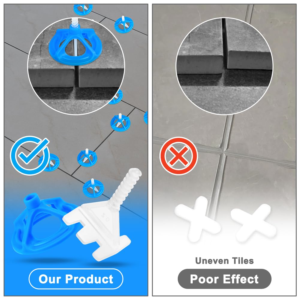Flintronic Tile Leveling System 2mm, 100PCS Resuable Screw Hat with 200PCS 2mm Tile Leveling Spiral Base - Image 3