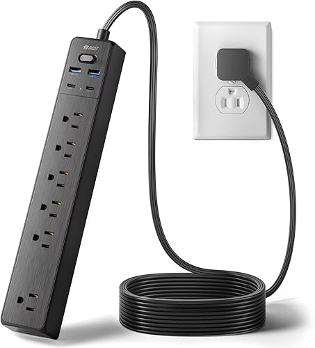 SUPERDANNY Regleta de alimentación USB de 9.8 pies, protector de sobretensiones, cable de extensión de protección múltiple, 5 tomas de corriente, 3