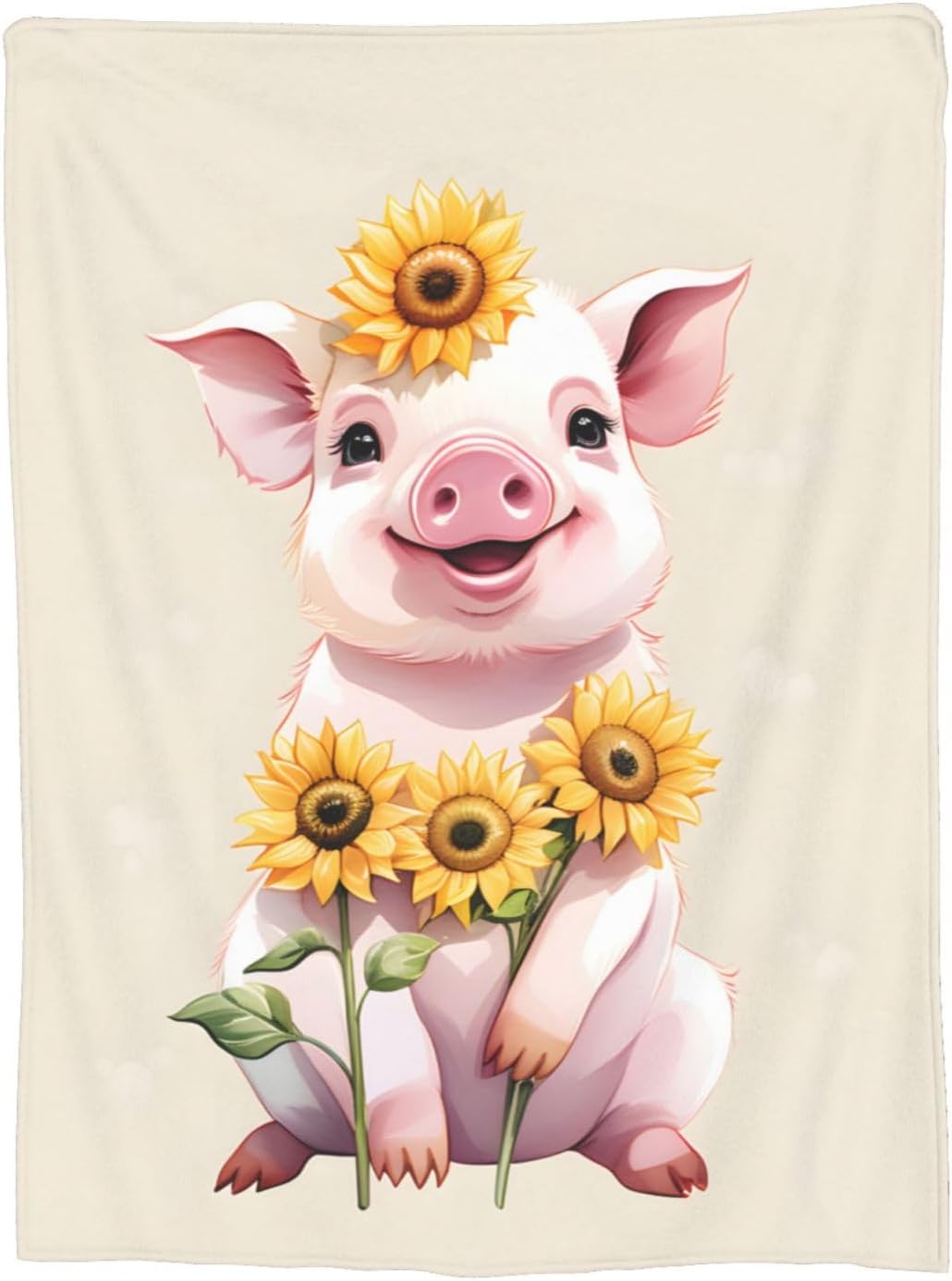 Cute Pig Sunflower Blanket Gifts for Adults Kids Cartoon Piggy Piglet Flannel Throw Blankets Soft Comfy Lightweight for Home Decor Couch Bed Sofa 60x50 Inches - Image 5