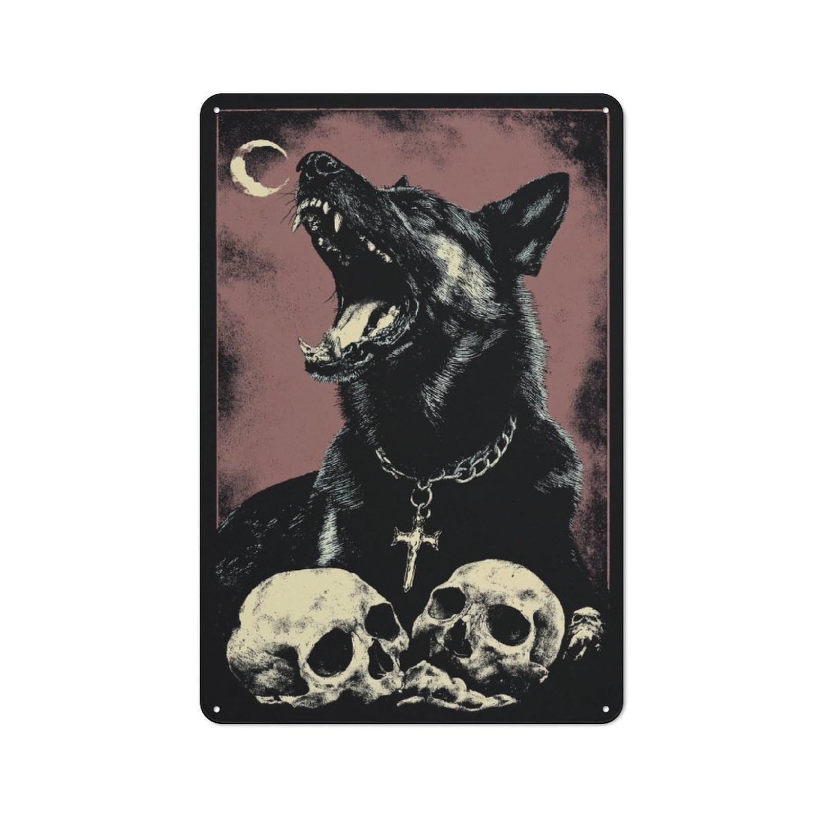 Junmoney Dark Moon Howl Mystic Canine Art Metal Plaque With Design 30X20cm, Cosy Diner Style Decor For Coffee Bar, Kitchen, Bistro Or Tea Corner