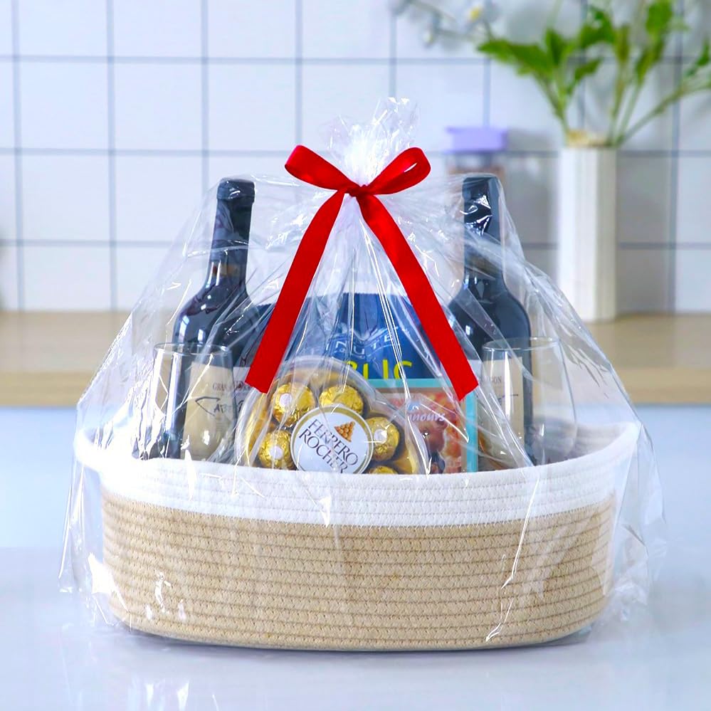 CIKI HOME Woven Cotton Rope Storage Basket, Cube Changing Table Organizer for Closet Towels, Baby Nursery Bin, Small Dog Cat Toy Box, Gift Baskets empty Brown