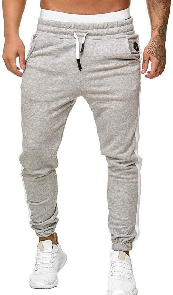 Xlala Men Jeans Loose Splice Color Matching Sport Sweatpants Drawstring Elastic Waist Pants Long Trousers Tracksuit Fitness Workout Joggers