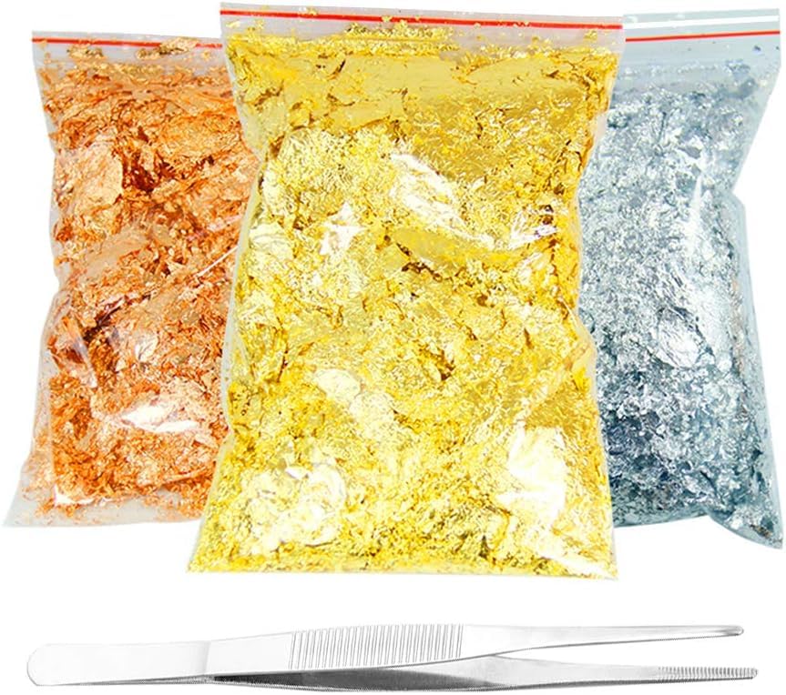 Gold Foil Flakes for Resin Jewelry Making, Paxcoo Gold Foil Flakes Metallic Leaf for Nails, Painting, Crafts, Slime and Resin Jewelry Making, Pack of Gold, Silver,and Copper Color (3 Gram)-picture-16