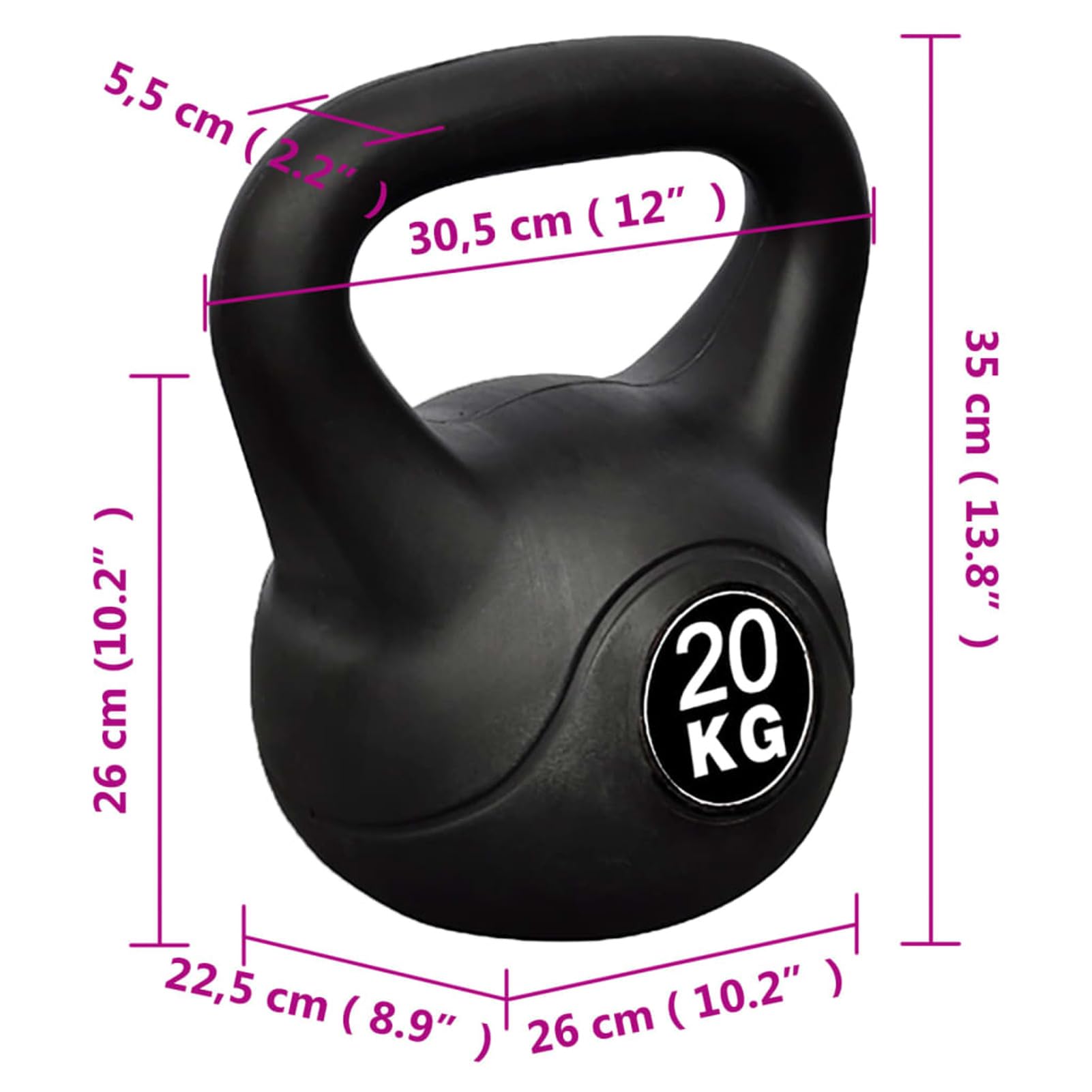 20 kg Kettlebell Kettlebell Sport Fitness Siłownia HDPE i beton z ergonomicznym uchwytem antypoślizgowy sportowy przyrząd do budowy mięśni i treningu siłowego