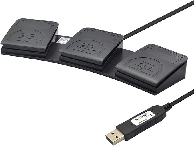 OLLGEN Triple USB Foot Pedal Mechanical Switch Control 3 Three Key Program Computer