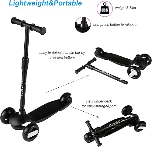 Miniatura 5 de HISHINE Scooter de 3 ruedas para niños de 3 a 5 años, patineta con 4 altura ajustable, scooter para niños y niñas, ruedas ligeras, aprender a dirigir