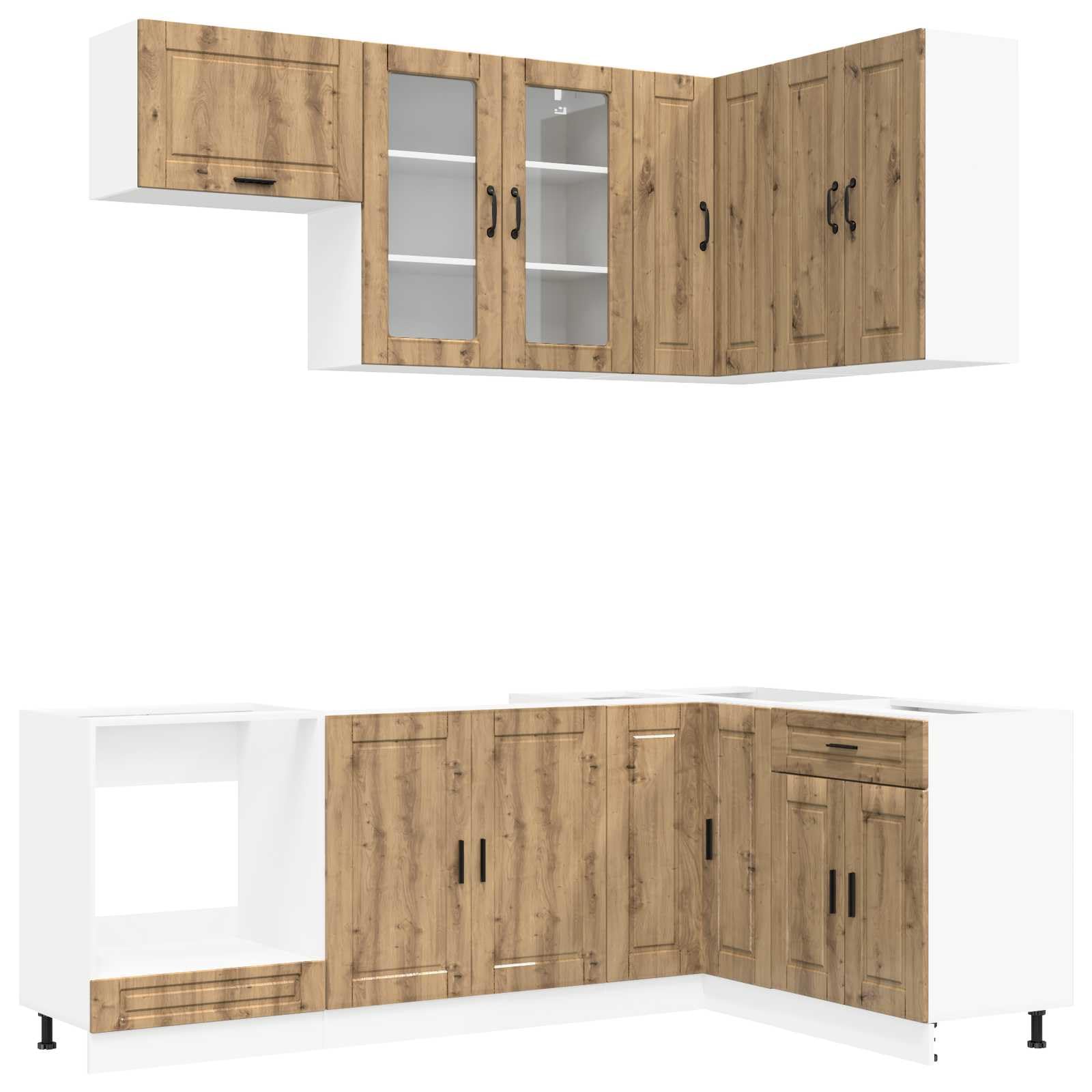 8-teilige Küchenzeile Porto, Küchenschränke Set, Artisan-Eiche | Flexibles Küchenmöbel-Set aus Holzwerkstoff für die Küche, mit verstellbaren Füßen und praktischer Wandsicherung.