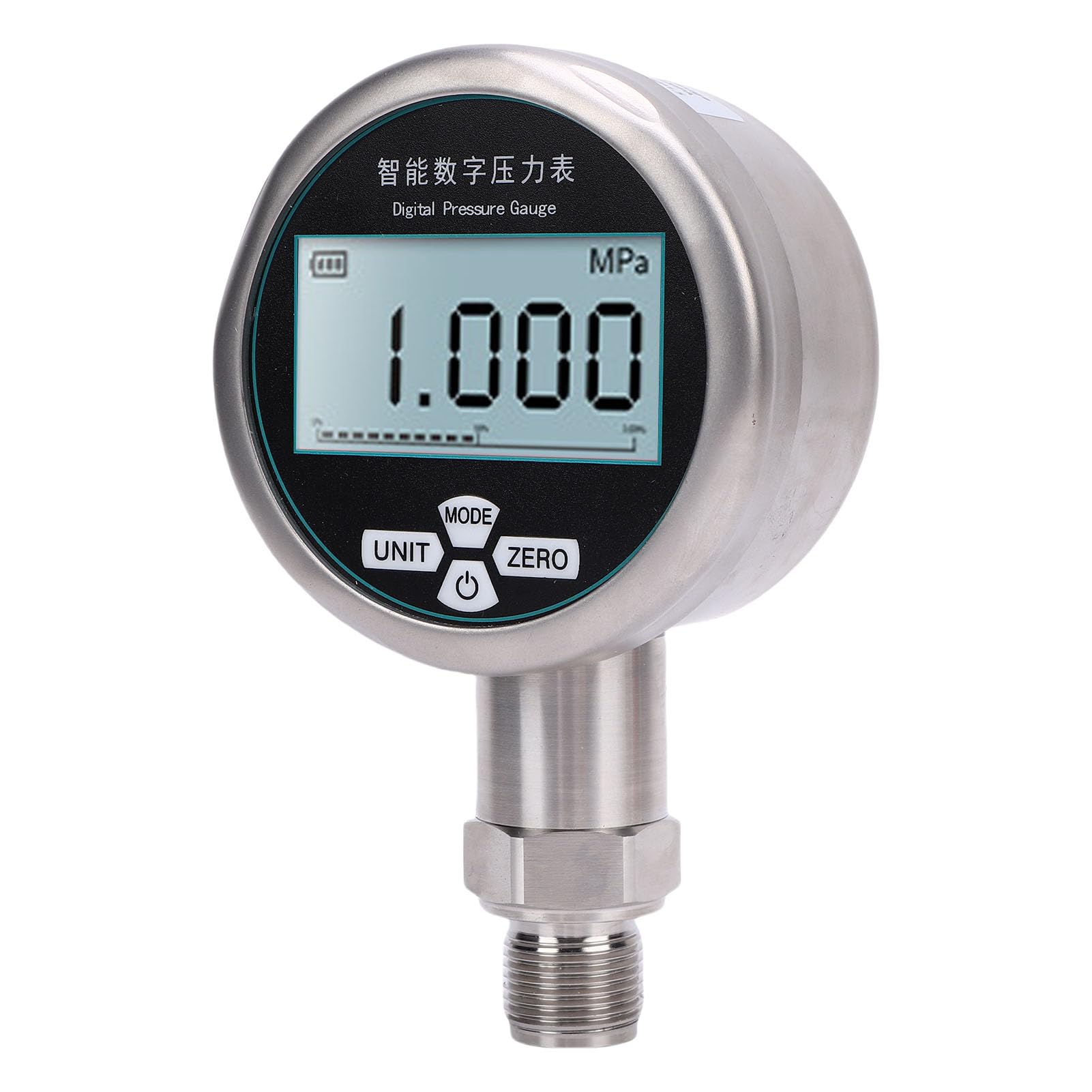 Misuratore di Pressione Digitale 0-1MPa Display a 5 Cifre Filettatura M20x1,5, Tester di Pressione per Olio Idraulico, Acqua, Gas in Acciaio Inossidabile con Ampio Quadrante da 80 Mm e Letture