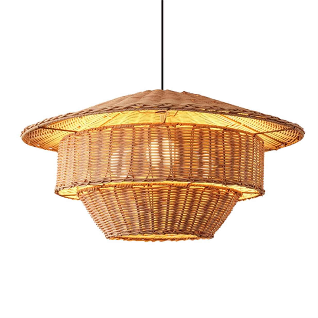 SHUANGZ Vietnamese Style Pendant Lamps 3-Layer Handmade Rattan Hanging Lamp Boho Style Creative Rattan Farmhouse Chandeliers E26 Light Fixture for Living Room Bedroom Country Dome Lights