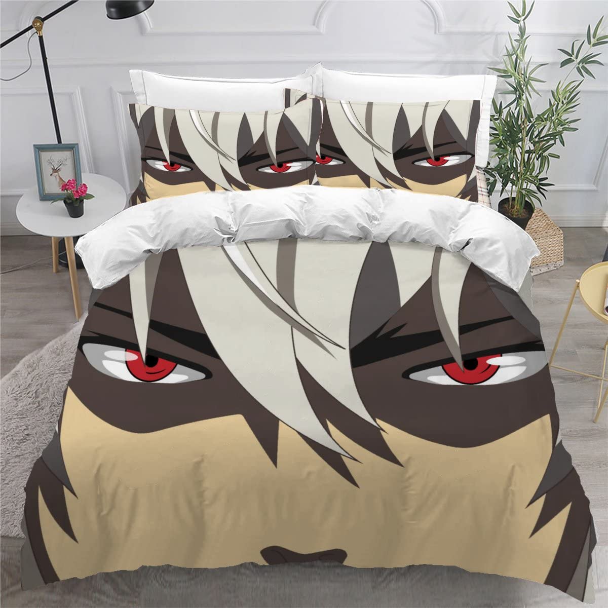 Housse de couette 140x200 lit 1 personne motif manga avec taies 50x75 cm